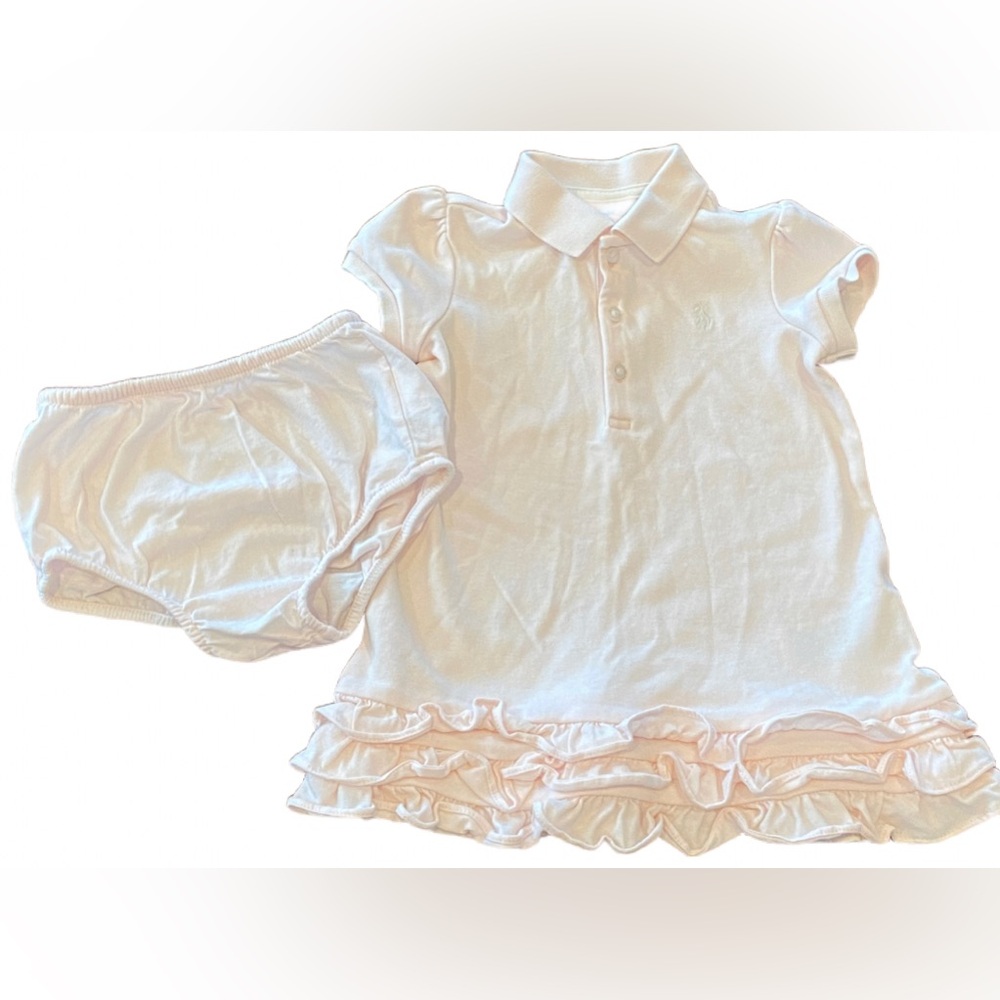 NEW Ralph Lauren Pink Polo Ruffle With Bloomers Baby Girls 12 Months 100% Cotton